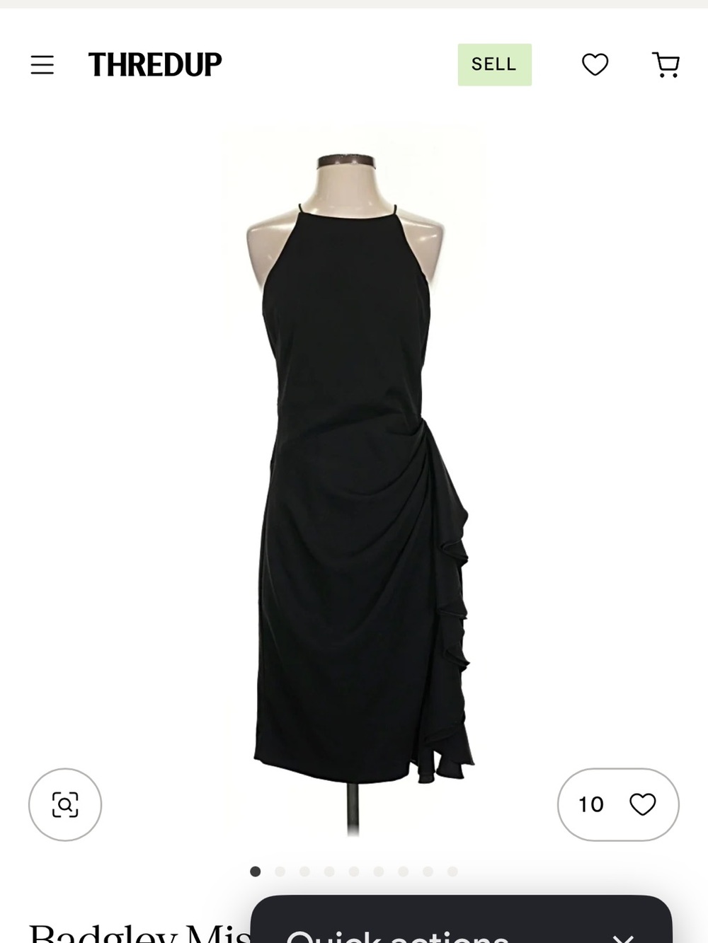 Badgley Mischka Black Halter Midi Dress with Side Ruffle